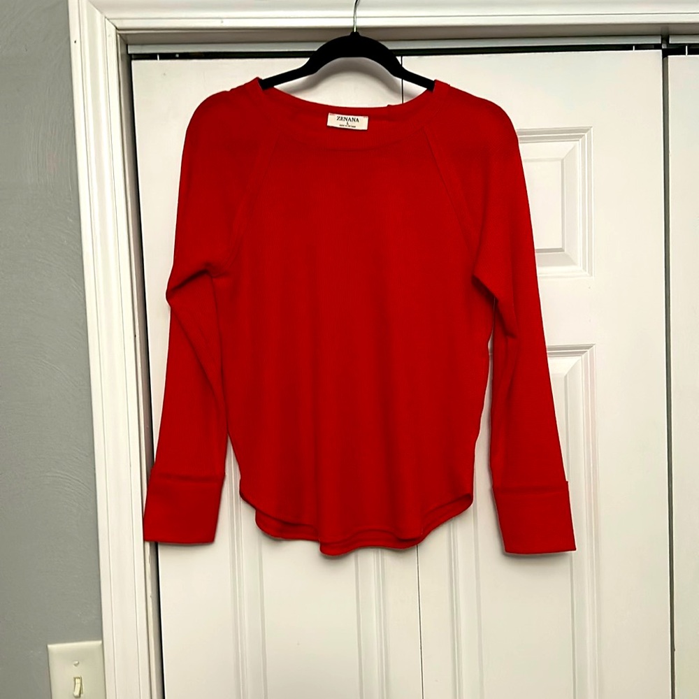 Zenana waffle long sleeve red size large